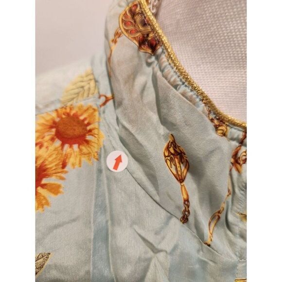 Vintage 90s Avon Silk Floral Turquoise Bomber Jacket L Baroque Jeweled Blue - Picture 5 of 9